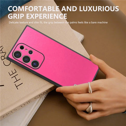 ABEEL For Samsung Galaxy S24 Ultra Case Textured Leather Coated PC+TPU Hybrid Slim Cover