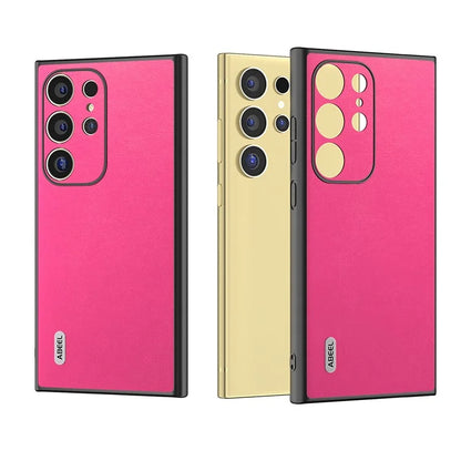 ABEEL For Samsung Galaxy S24 Ultra Case Textured Leather Coated PC+TPU Hybrid Slim Cover