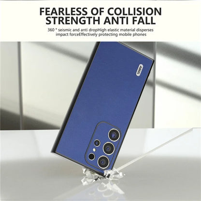 ABEEL For Samsung Galaxy S24 Ultra Case Textured Leather Coated PC+TPU Hybrid Slim Cover