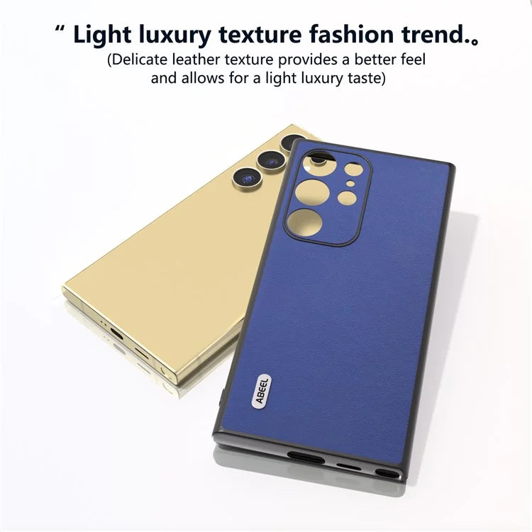 ABEEL For Samsung Galaxy S24 Ultra Case Textured Leather Coated PC+TPU Hybrid Slim Cover