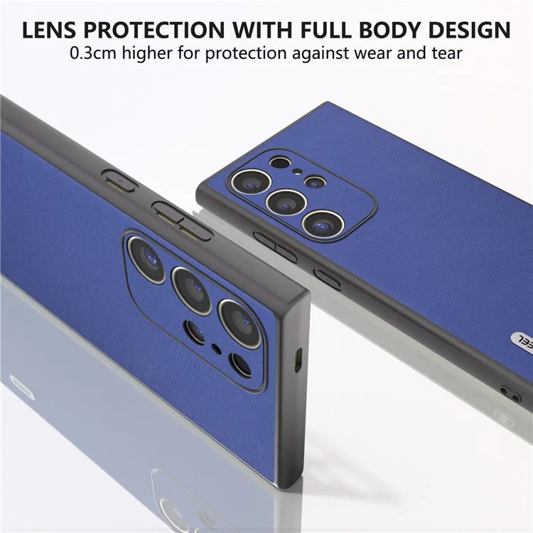 ABEEL For Samsung Galaxy S24 Ultra Case Textured Leather Coated PC+TPU Hybrid Slim Cover