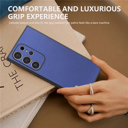 ABEEL For Samsung Galaxy S24 Ultra Case Textured Leather Coated PC+TPU Hybrid Slim Cover