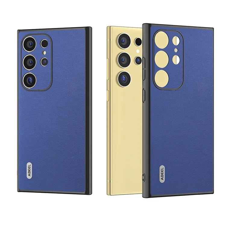 ABEEL For Samsung Galaxy S24 Ultra Case Textured Leather Coated PC+TPU Hybrid Slim Cover