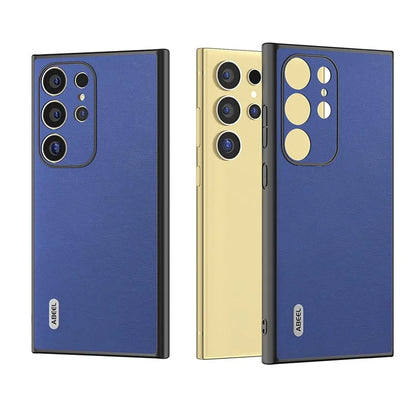 ABEEL For Samsung Galaxy S24 Ultra Case Textured Leather Coated PC+TPU Hybrid Slim Cover
