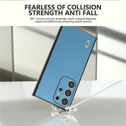 ABEEL For Samsung Galaxy S24 Ultra Case Textured Leather Coated PC+TPU Hybrid Slim Cover