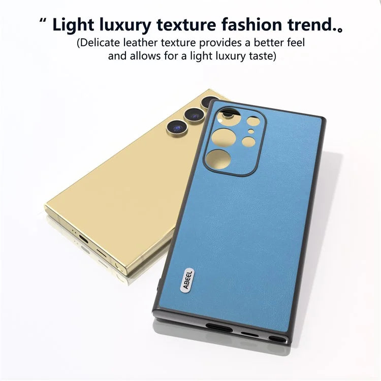 ABEEL For Samsung Galaxy S24 Ultra Case Textured Leather Coated PC+TPU Hybrid Slim Cover