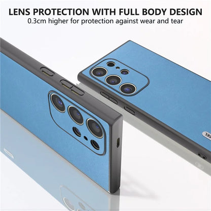 ABEEL For Samsung Galaxy S24 Ultra Case Textured Leather Coated PC+TPU Hybrid Slim Cover
