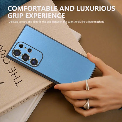 ABEEL For Samsung Galaxy S24 Ultra Case Textured Leather Coated PC+TPU Hybrid Slim Cover
