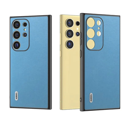 ABEEL For Samsung Galaxy S24 Ultra Case Textured Leather Coated PC+TPU Hybrid Slim Cover