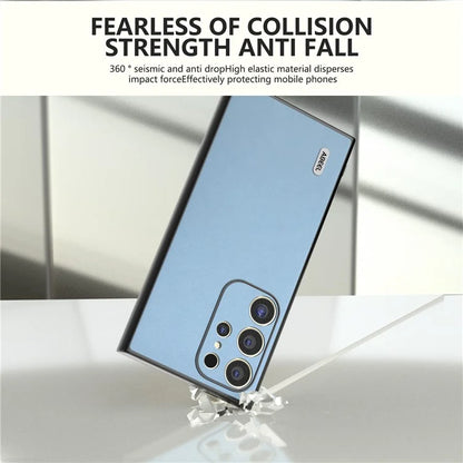 ABEEL For Samsung Galaxy S24 Ultra Case Textured Leather Coated PC+TPU Hybrid Slim Cover
