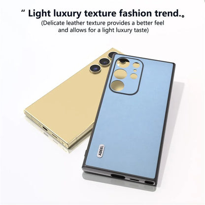 ABEEL For Samsung Galaxy S24 Ultra Case Textured Leather Coated PC+TPU Hybrid Slim Cover