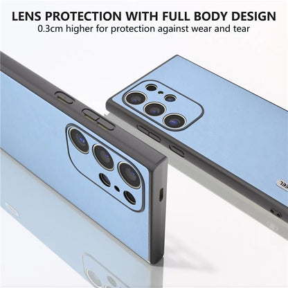 ABEEL For Samsung Galaxy S24 Ultra Case Textured Leather Coated PC+TPU Hybrid Slim Cover