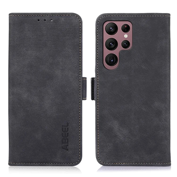 ABEEL For Samsung Galaxy S21 Ultra 5G Retro Phone Stand Case PU Leather Protective Cover
