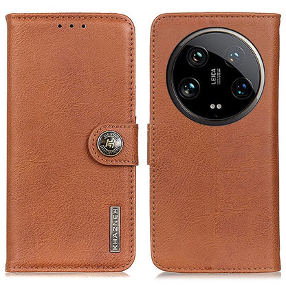 KHAZNEH For Xiaomi 14 Ultra Case Cowhide Texture Anti-drop Leather Stand Phone Cover