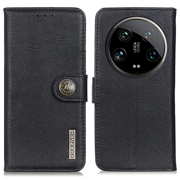 KHAZNEH For Xiaomi 14 Ultra Case Cowhide Texture Anti-drop Leather Stand Phone Cover