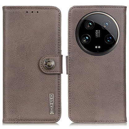 KHAZNEH For Xiaomi 14 Ultra Case Cowhide Texture Anti-drop Leather Stand Phone Cover