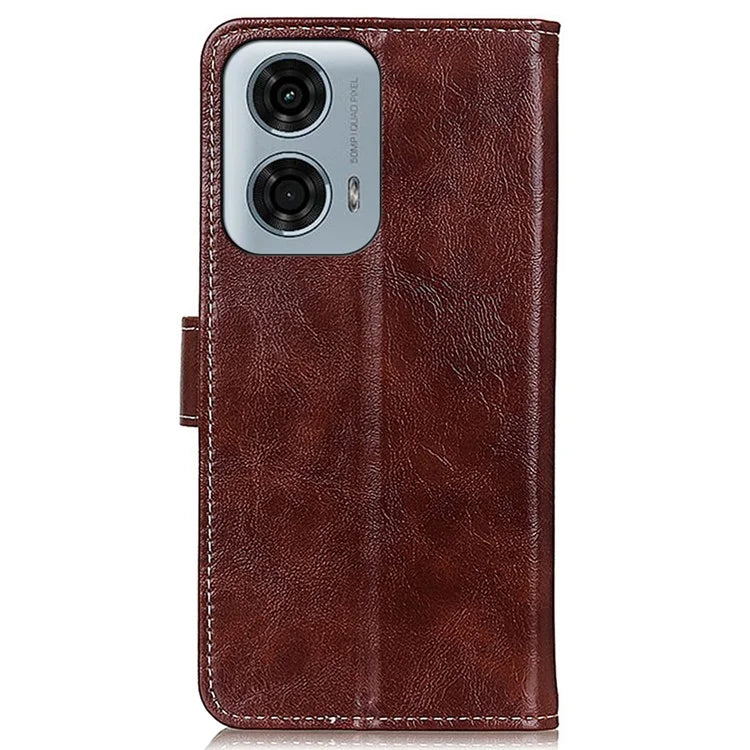 PU Leather Phone Cover for Motorola Moto E14 4G / G04 4G / G04s 4G / G24 4G Retro Crazy Horse Texture Wallet Phone Stand Case