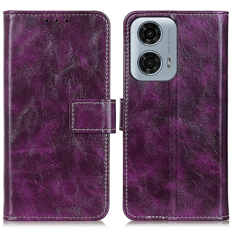 PU Leather Phone Cover for Motorola Moto E14 4G / G04 4G / G04s 4G / G24 4G Retro Crazy Horse Texture Wallet Phone Stand Case