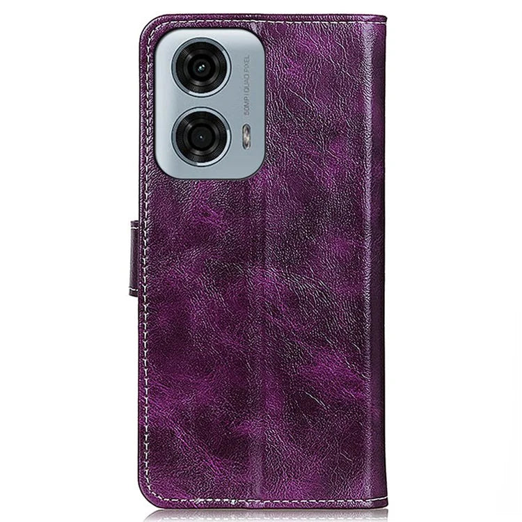 PU Leather Phone Cover for Motorola Moto E14 4G / G04 4G / G04s 4G / G24 4G Retro Crazy Horse Texture Wallet Phone Stand Case