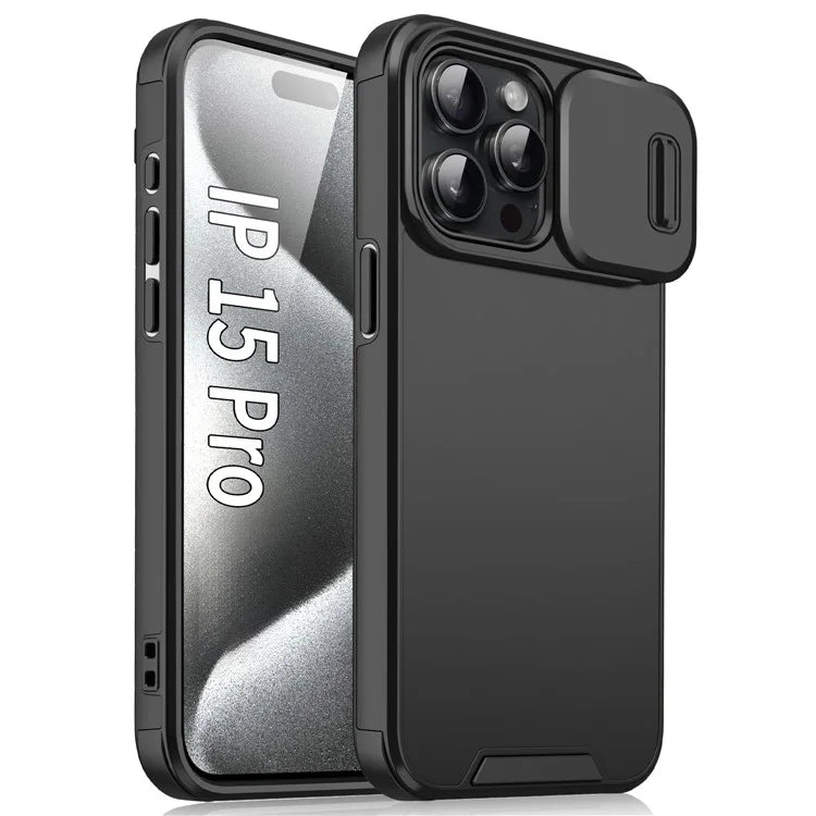 For iPhone 15 Pro Case Shockproof PC+TPU Cover with Slide Camera Guard