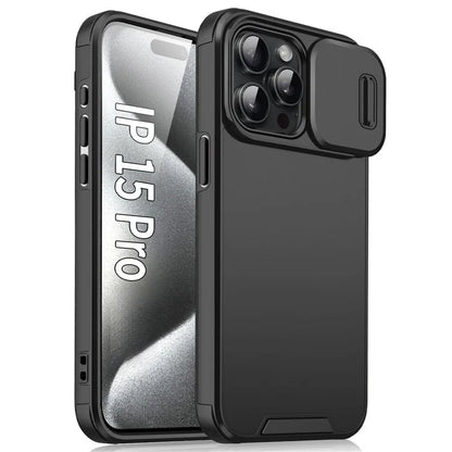 For iPhone 15 Pro Case Shockproof PC+TPU Cover with Slide Camera Guard