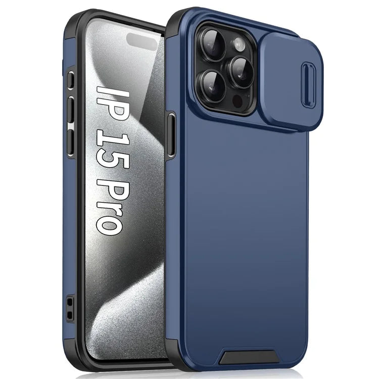 For iPhone 15 Pro Case Shockproof PC+TPU Cover with Slide Camera Guard