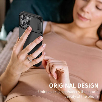 For iPhone 15 Pro Case Shockproof PC+TPU Cover with Slide Camera Guard