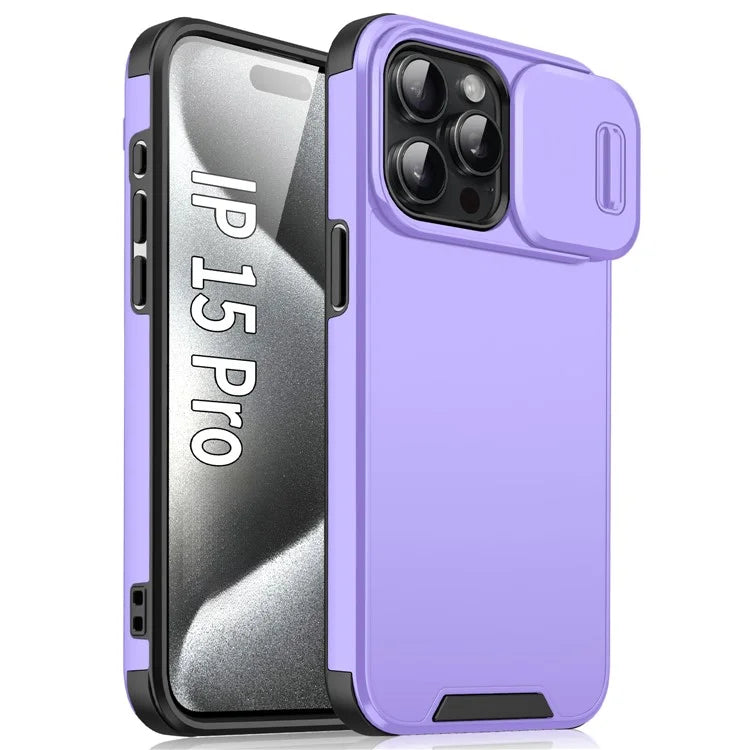 For iPhone 15 Pro Case Shockproof PC+TPU Cover with Slide Camera Guard