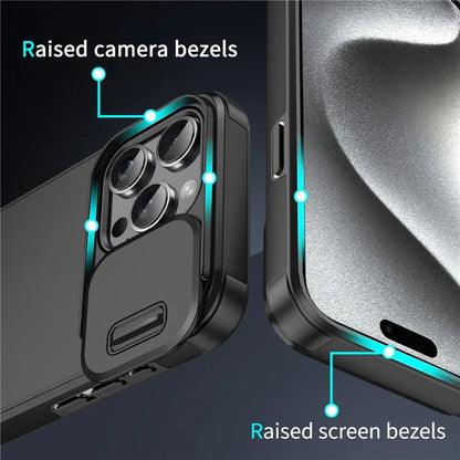 For iPhone 15 Pro Case Shockproof PC+TPU Cover with Slide Camera Guard