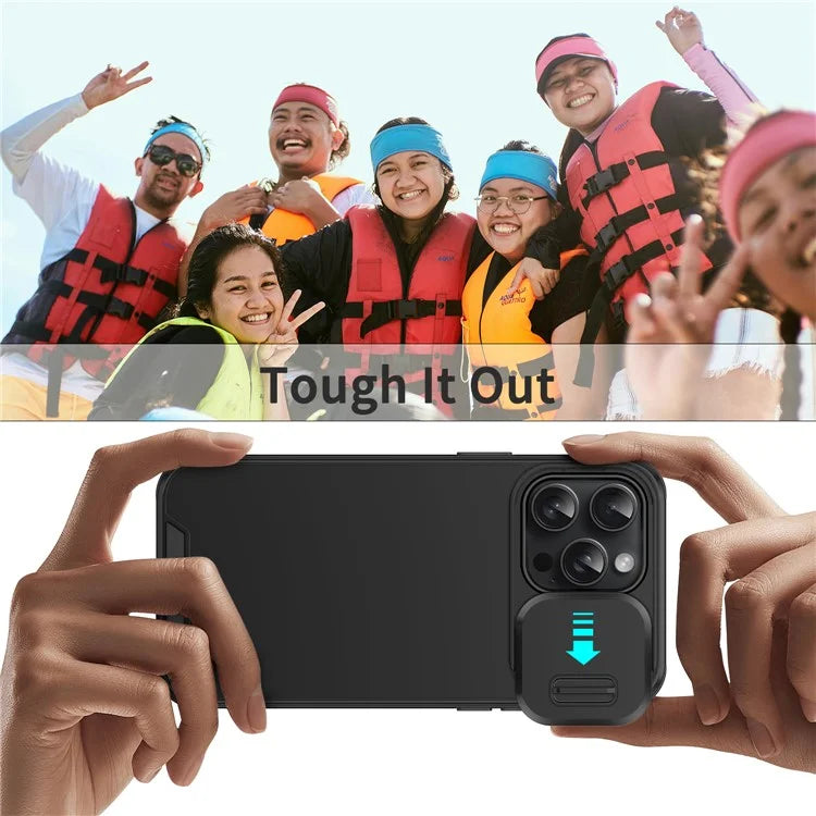 For iPhone 15 Pro Case Shockproof PC+TPU Cover with Slide Camera Guard