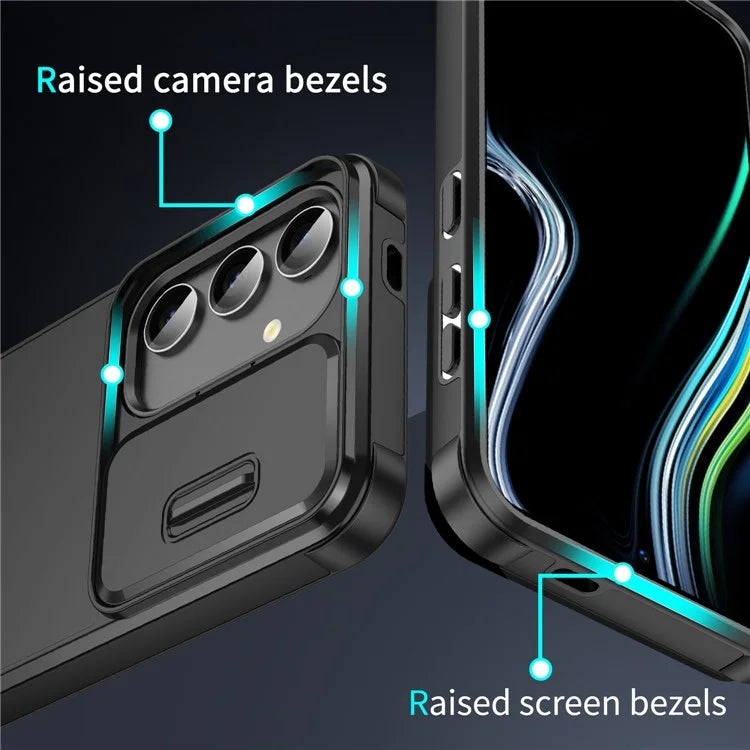 For Samsung Galaxy S24+ Case PC+TPU Anti- Fingerprint Phone Cover with Slide Lens Window