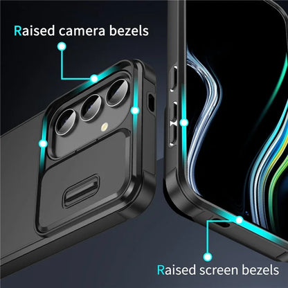 For Samsung Galaxy S24 Case PC+TPU 2-in-1 Phone Cover with Slide Lens Lid
