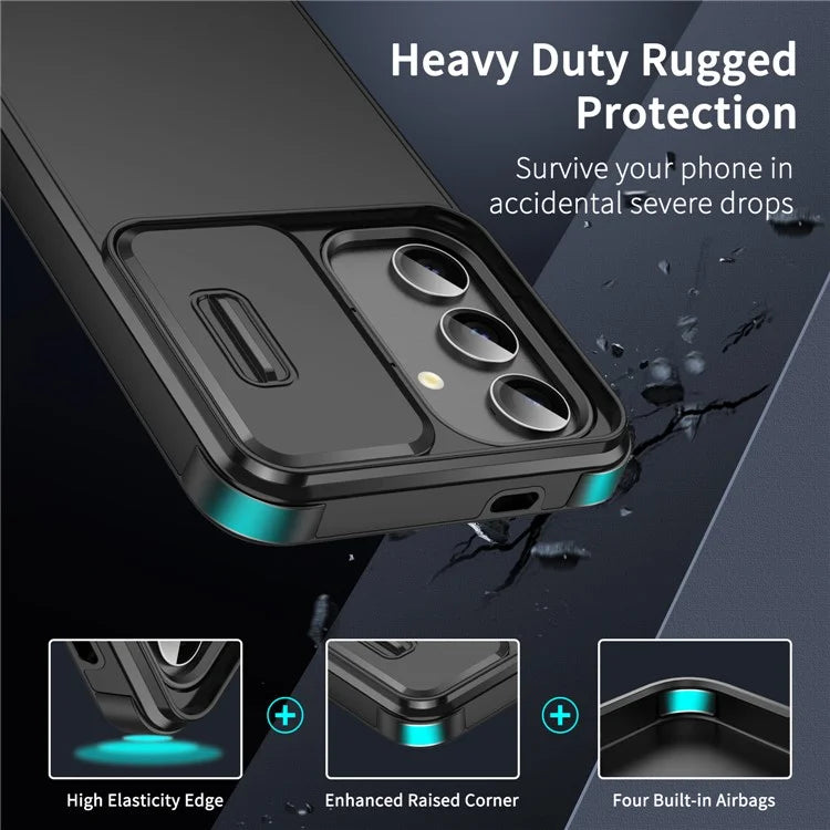 For Samsung Galaxy S24 Case PC+TPU 2-in-1 Phone Cover with Slide Lens Lid