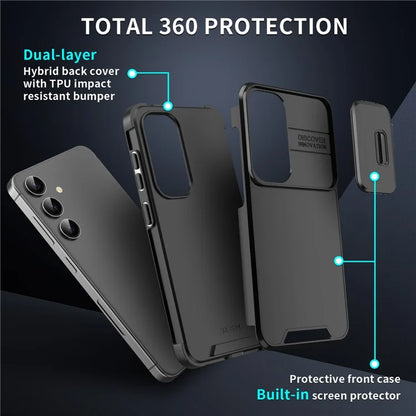 For Samsung Galaxy S24 Case PC+TPU 2-in-1 Phone Cover with Slide Lens Lid
