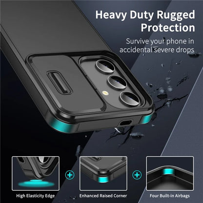 For Samsung Galaxy S24 Case PC+TPU 2-in-1 Phone Cover with Slide Lens Lid