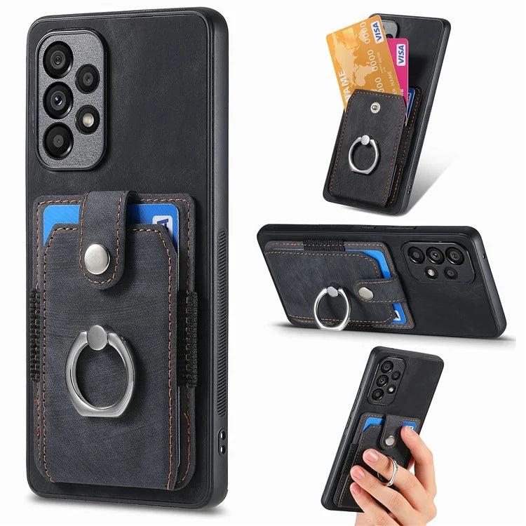 D2 For Samsung Galaxy A13 4G Case Leather Coated TPU Phone Cover with Ring Holder Kickstand