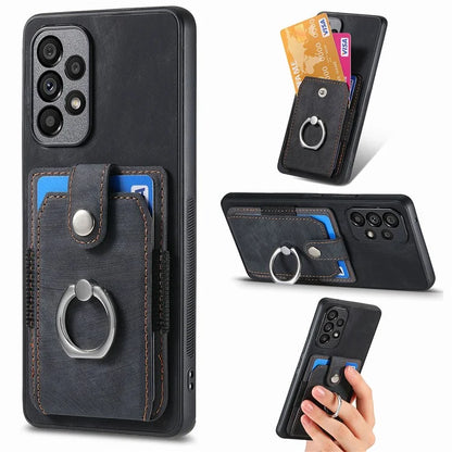 D2 For Samsung Galaxy A13 4G Case Leather Coated TPU Phone Cover with Ring Holder Kickstand