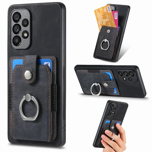 D2 For Samsung Galaxy A13 4G Case Leather Coated TPU Phone Cover with Ring Holder Kickstand