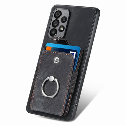 D2 For Samsung Galaxy A13 4G Case Leather Coated TPU Phone Cover with Ring Holder Kickstand
