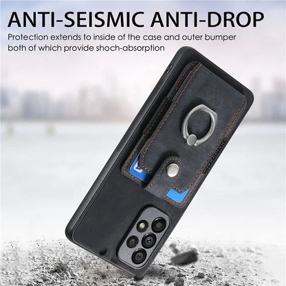 D2 For Samsung Galaxy A13 4G Case Leather Coated TPU Phone Cover with Ring Holder Kickstand