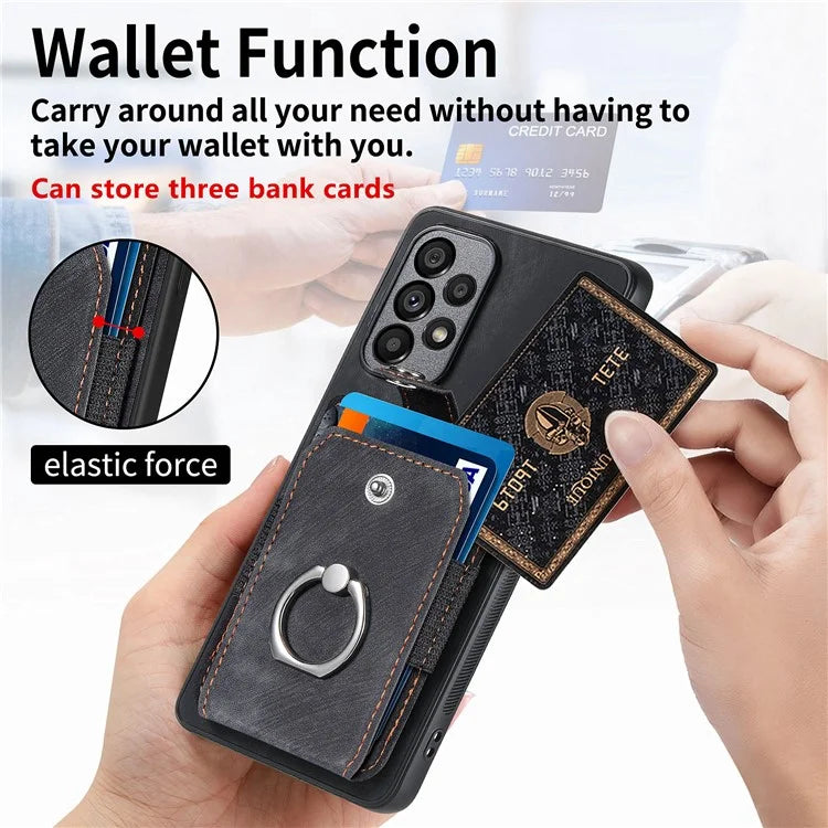 D2 For Samsung Galaxy A13 4G Case Leather Coated TPU Phone Cover with Ring Holder Kickstand