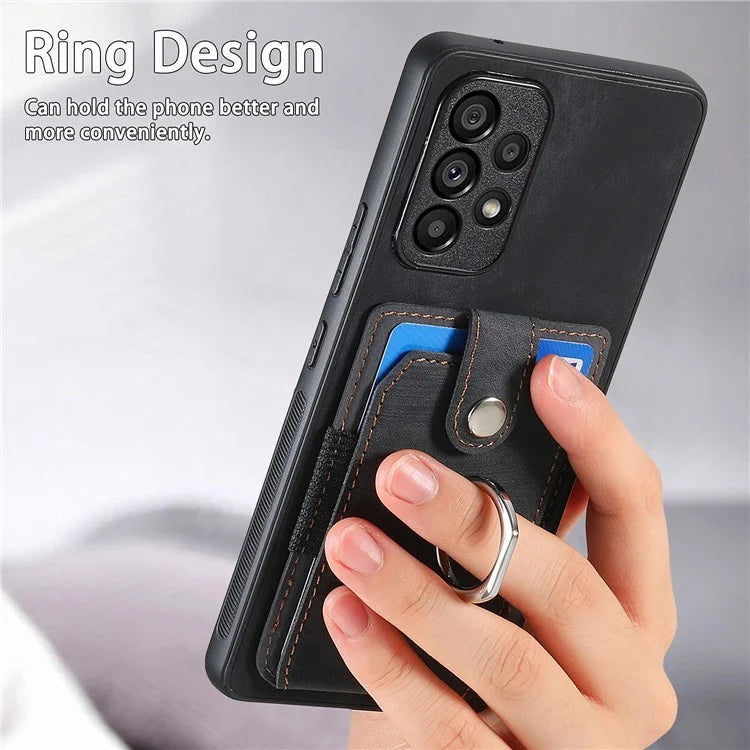 D2 For Samsung Galaxy A13 4G Case Leather Coated TPU Phone Cover with Ring Holder Kickstand