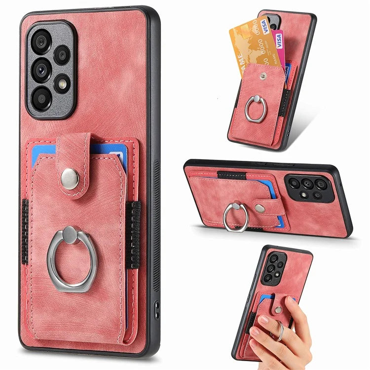 D2 For Samsung Galaxy A13 4G Case Leather Coated TPU Phone Cover with Ring Holder Kickstand