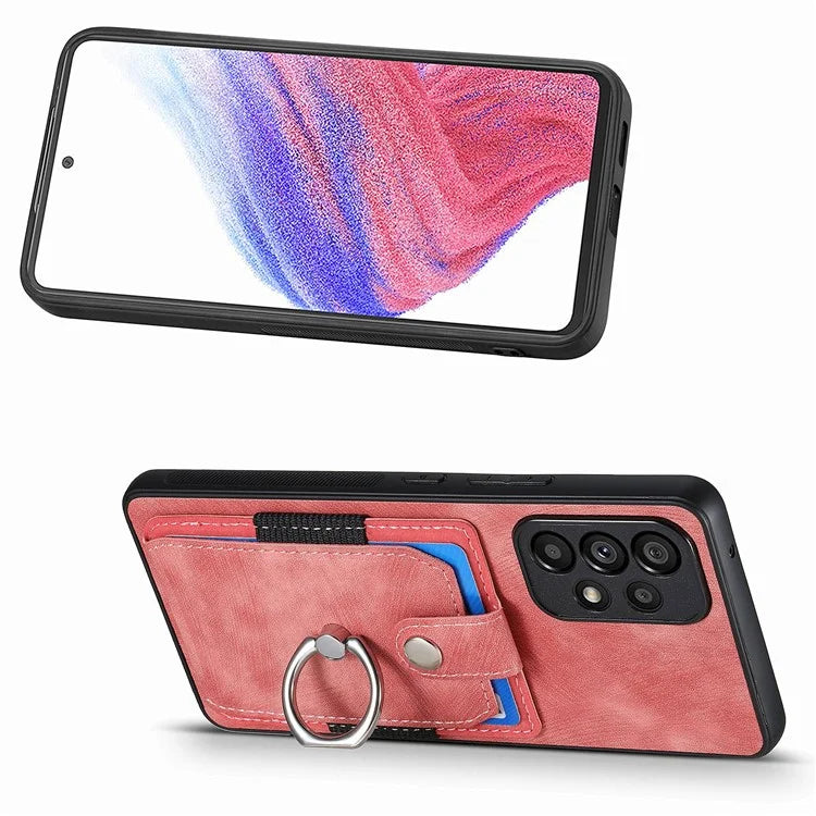 D2 For Samsung Galaxy A13 4G Case Leather Coated TPU Phone Cover with Ring Holder Kickstand