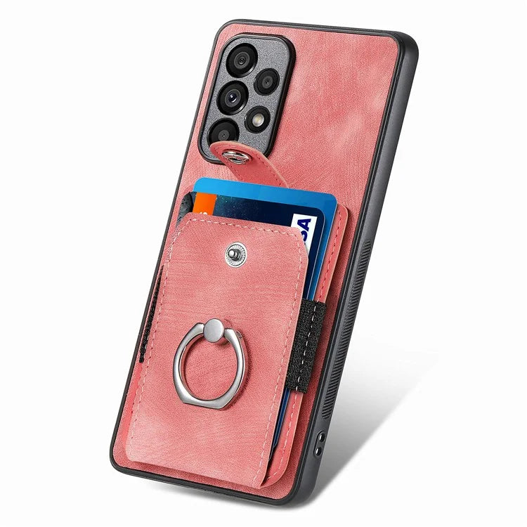 D2 For Samsung Galaxy A13 4G Case Leather Coated TPU Phone Cover with Ring Holder Kickstand