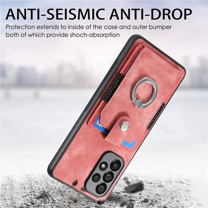 D2 For Samsung Galaxy A13 4G Case Leather Coated TPU Phone Cover with Ring Holder Kickstand
