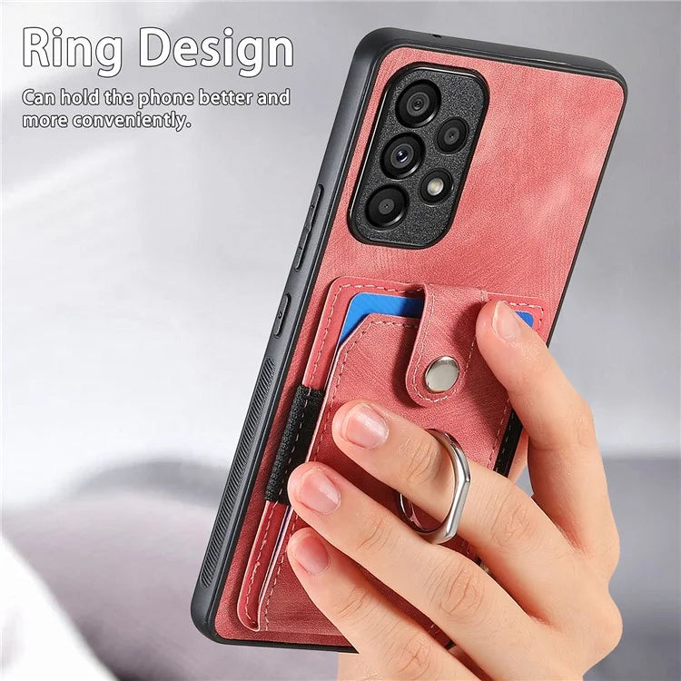 D2 For Samsung Galaxy A13 4G Case Leather Coated TPU Phone Cover with Ring Holder Kickstand