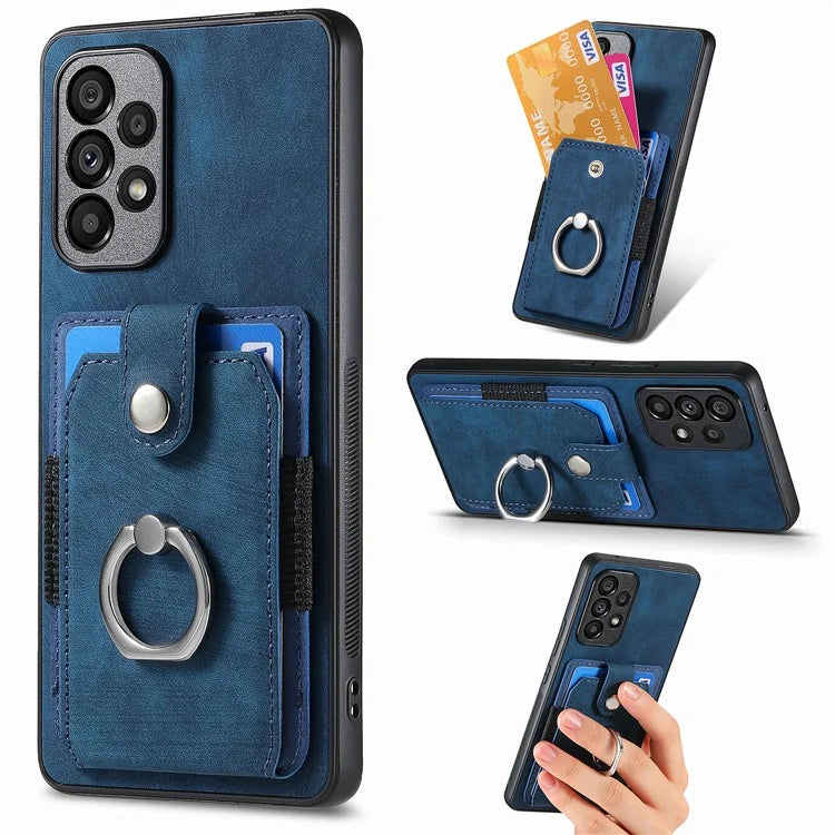 D2 For Samsung Galaxy A13 4G Case Leather Coated TPU Phone Cover with Ring Holder Kickstand