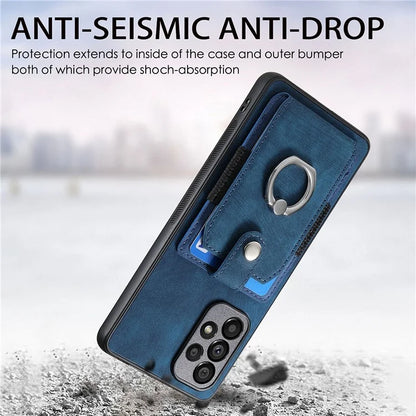 D2 For Samsung Galaxy A13 4G Case Leather Coated TPU Phone Cover with Ring Holder Kickstand