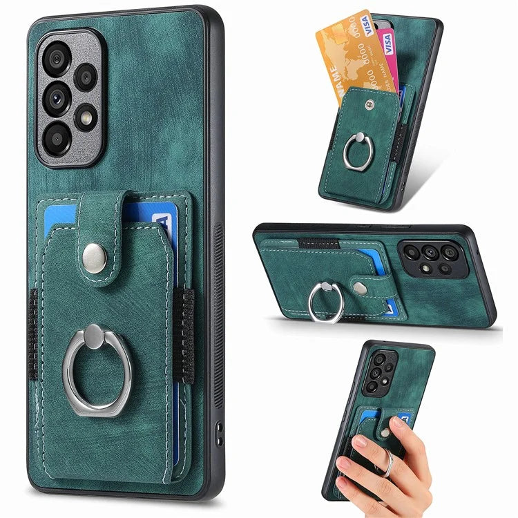 D2 For Samsung Galaxy A13 4G Case Leather Coated TPU Phone Cover with Ring Holder Kickstand